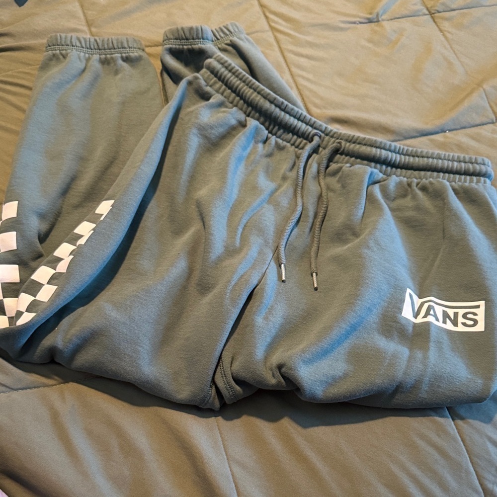Vans Green Joggers with Checkered Accent